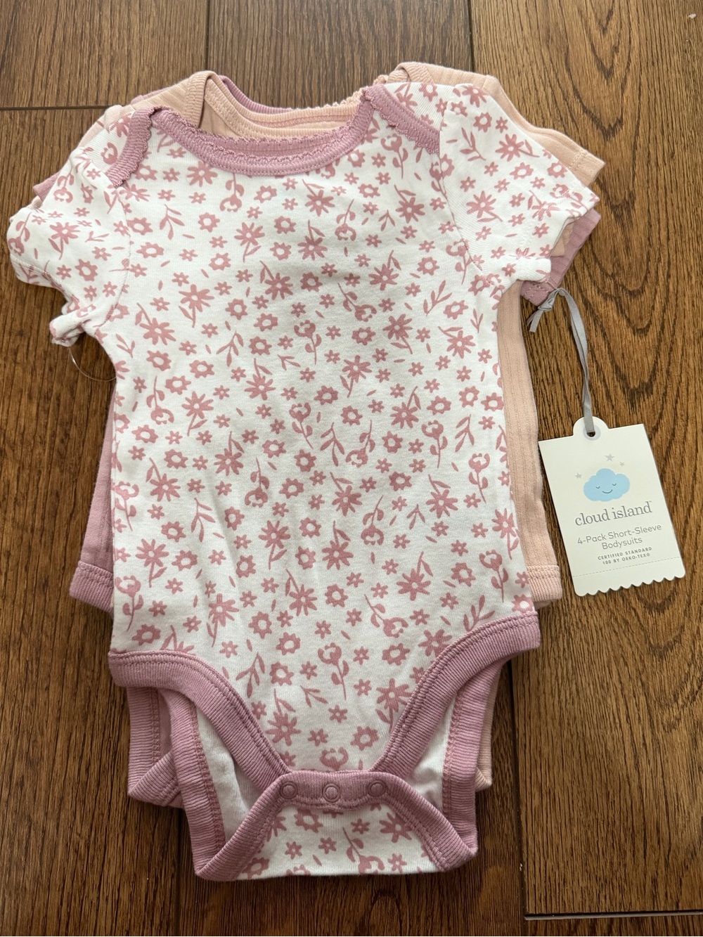 Cloud Island Pink Floral Short-Sleeve Baby Onesie 4 Pack Set